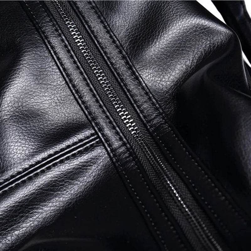 BLACK PU LEATHER GYM BAG