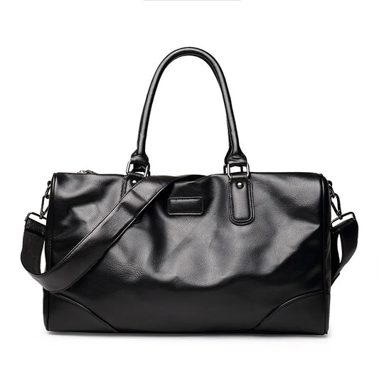 BLACK PU LEATHER GYM BAG