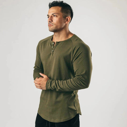 LONG SLEEVE V-NECK COTTON T-SHIRT
