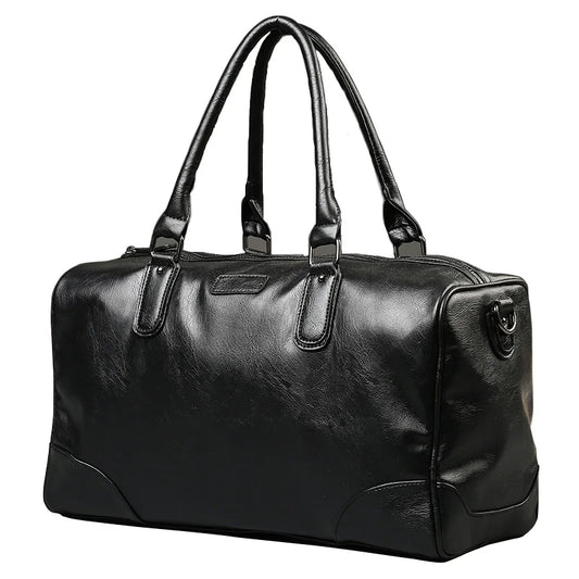 BLACK  PU LEATHER GYM BAG