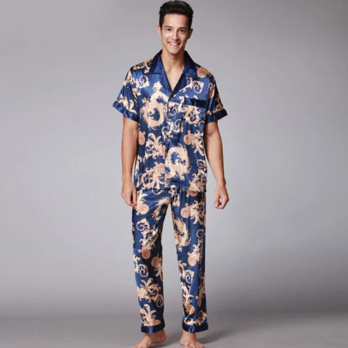 SHORT SLEEVE PRINTED SATIN PYJAMAS