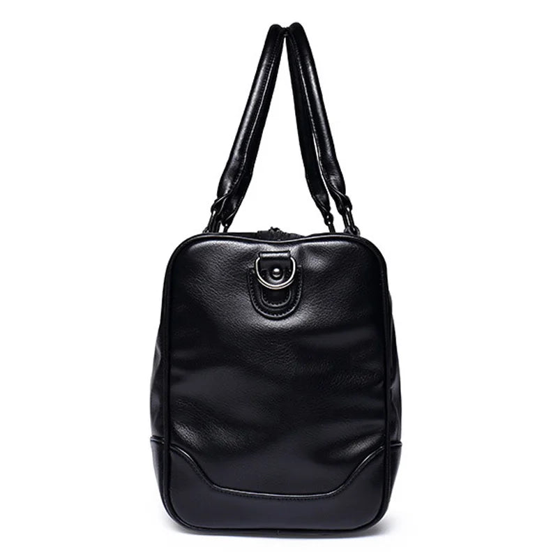 BLACK  PU LEATHER GYM BAG