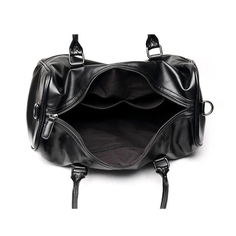 BLACK  PU LEATHER GYM BAG