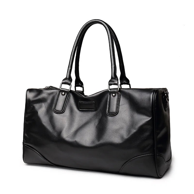 BLACK  PU LEATHER GYM BAG