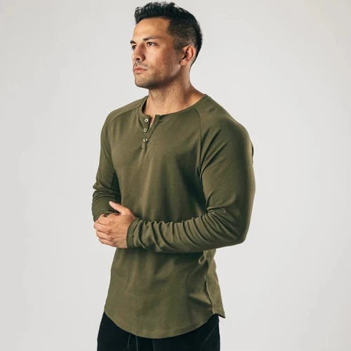 LONG SLEEVE V-NECK COTTON T-SHIRT