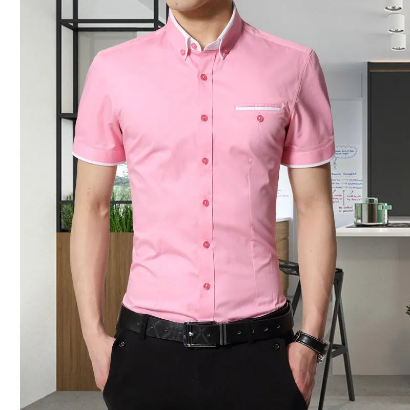 SHORT SLEEVE TURN DOWN COLLAR SHIRT