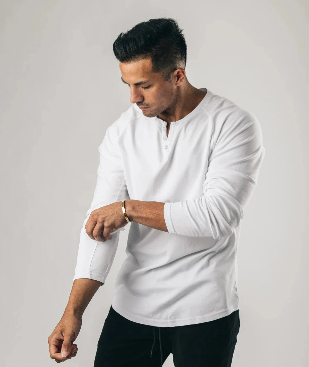 LONG SLEEVE V-NECK COTTON T-SHIRT